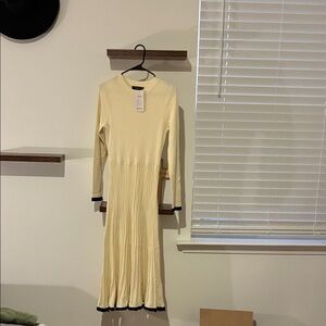 Chic Cream Long Sleeve Dress with Black Accents